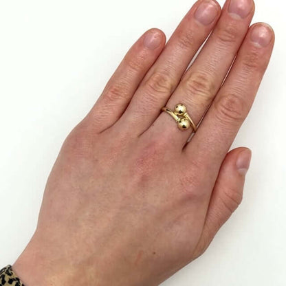 14K Real Gold Double Bead Ball Sphere Band Ring