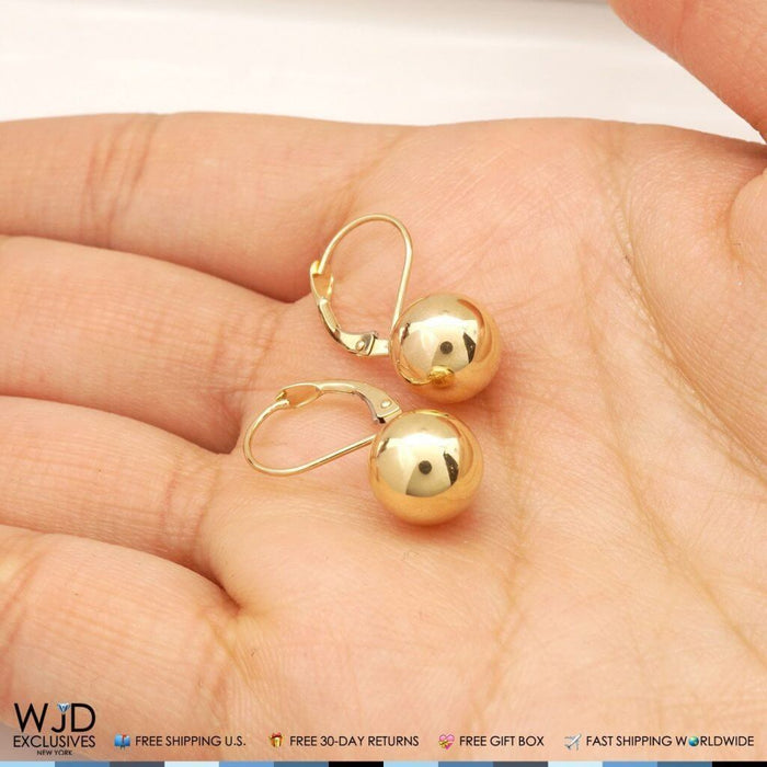 9mm Diameter Ball Lever Back Earrings 14K Yellow Gold 0.8"