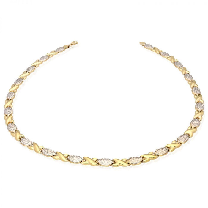 10K Two-Tone Gold Hugs & Kisses XO Necklace (Hollow) 17"