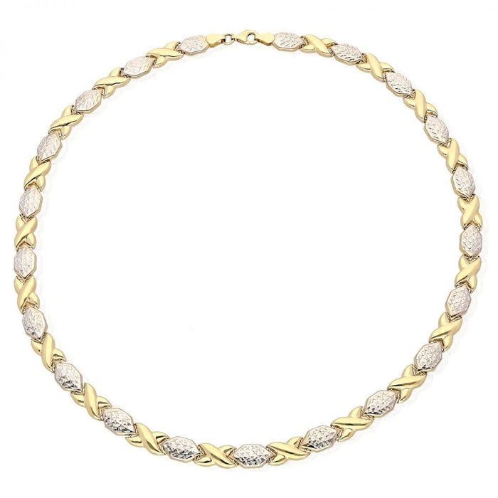 10K Two-Tone Gold Hugs & Kisses XO Necklace (Hollow) 17"