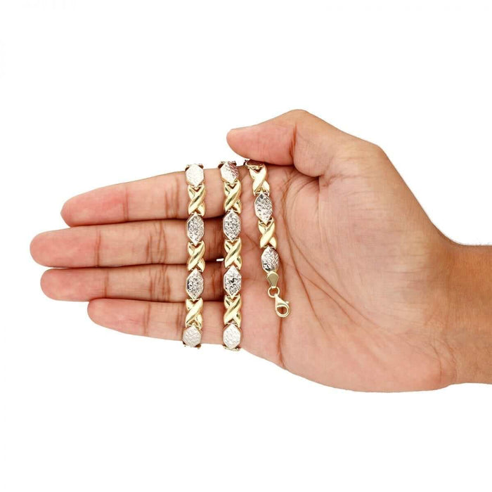 10K Two-Tone Gold Hugs & Kisses XO Necklace (Hollow) 17"