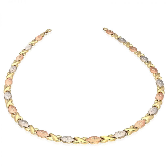 10K Tri-Color Gold Hugs & Kisses XO Necklace (Hollow) 17"