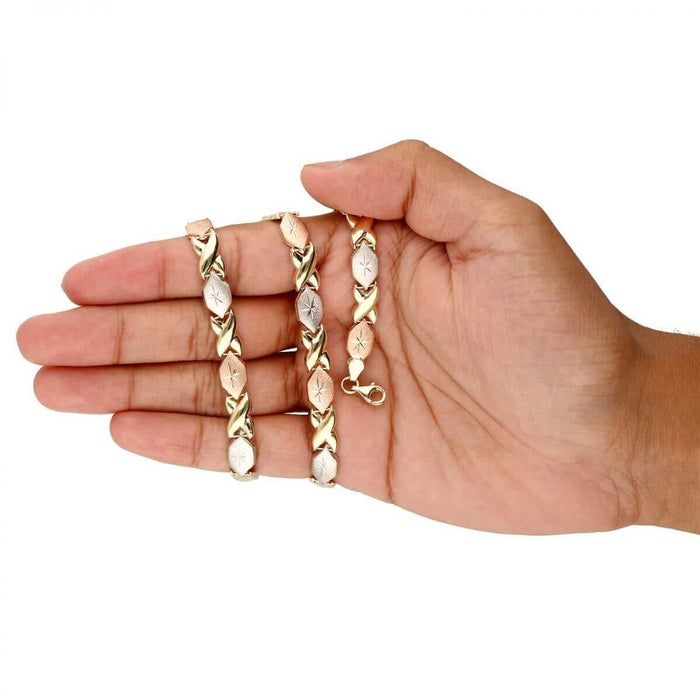 10K Tri-Color Gold Hugs & Kisses XO Necklace (Hollow) 17"