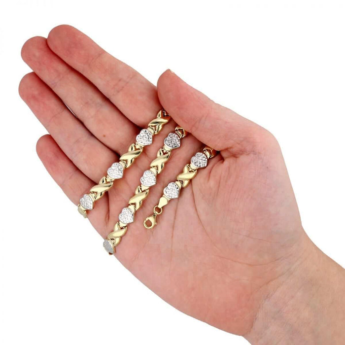 10K Two-Tone Gold Diamond-Cut Hearts & Kisses XO Necklace (Hollow) 17.5"