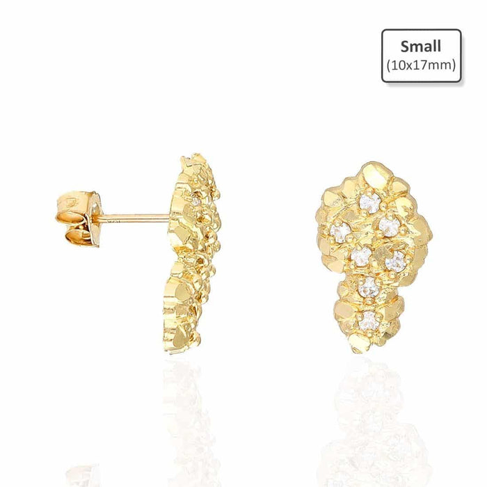 10K Yellow Gold CZ Diamond-Cut Nugget Stud Earrings 17mm-27mm