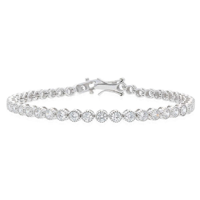 Sterling Silver Milgrain Bezel CZ 6mm Tennis Bracelet 8"