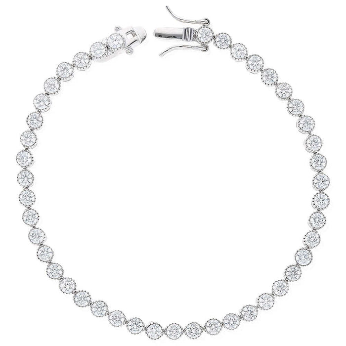 Sterling Silver Milgrain Bezel CZ 6mm Tennis Bracelet 8"