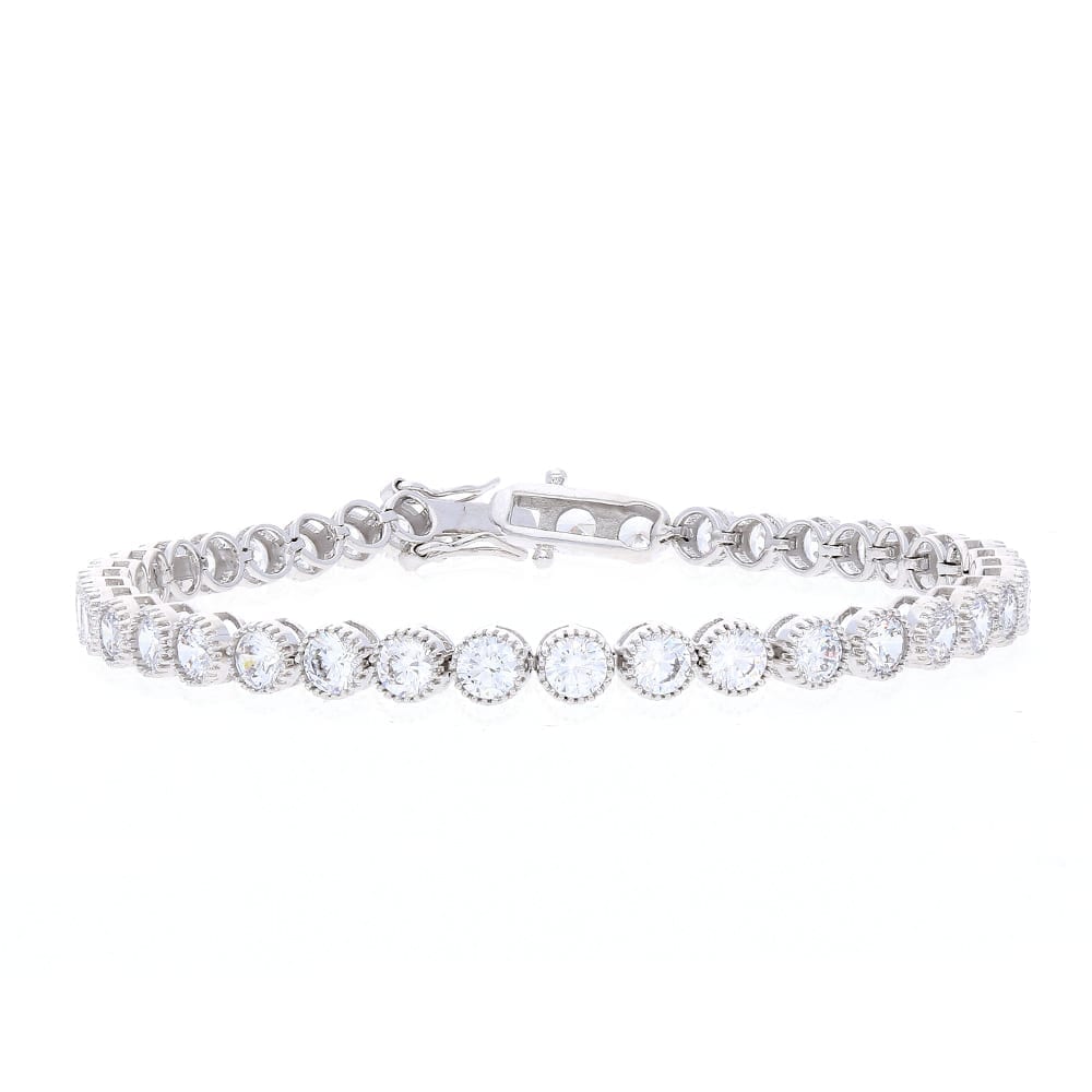 925 Sterling Silver Milgrain Bezel CZ 5mm Tennis Bracelet 7" 7.5"