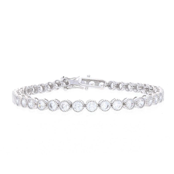 Sterling Silver 5mm Milgrain Bezel CZ Tennis Bracelet 7"-7.5"