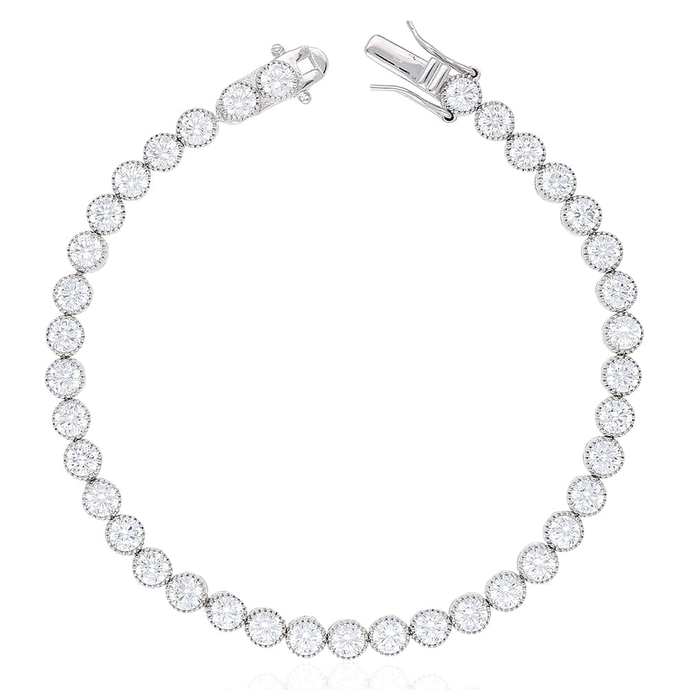 925 Sterling Silver Milgrain Bezel CZ 5mm Tennis Bracelet 7" 7.5"