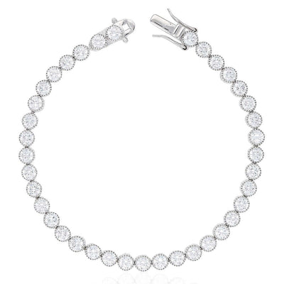 Sterling Silver 5mm Milgrain Bezel CZ Tennis Bracelet 7"-7.5"