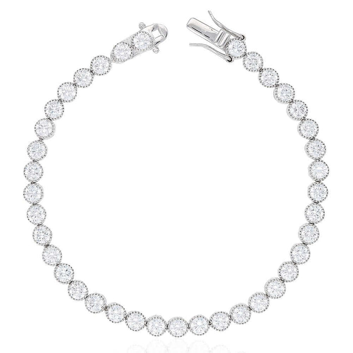 Sterling Silver 5mm Milgrain Bezel CZ Tennis Bracelet 7"-7.5"