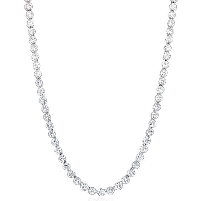 28Ct CZ Milgrain Bezel Sterling Silver 5mm Tennis Necklace 18"