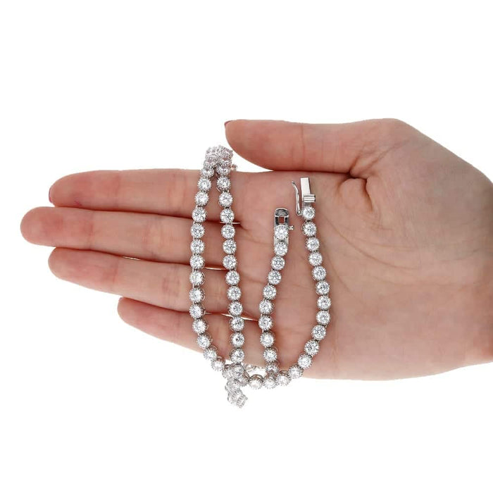 28Ct CZ Milgrain Bezel Sterling Silver 5mm Tennis Necklace 18"