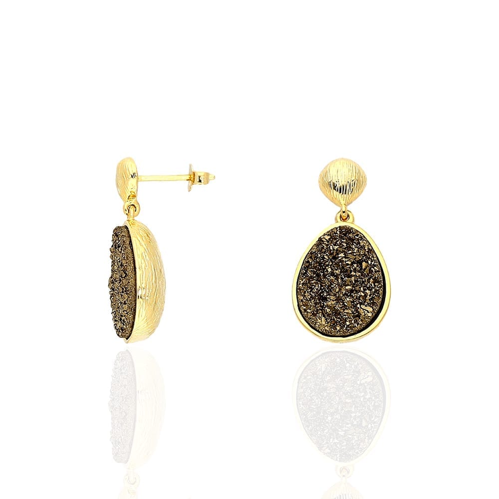 Gold Over 925 Sterling Silver Druzy Teardrop  Earrings