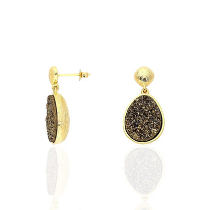 Gold Over 925 Sterling Silver Druzy Teardrop  Earrings