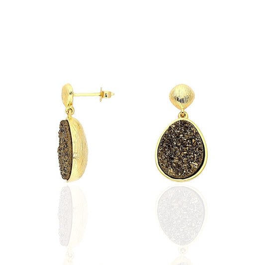 Gold Over 925 Sterling Silver Druzy Teardrop  Earrings