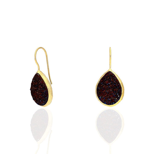 Gold Over 925 Sterling Silver Druzy Teardrop  Earrings