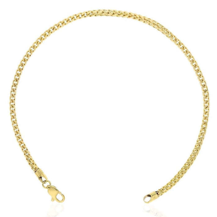10K Yellow Gold 2.7mm Franco Bracelet (Solid Links) 8"