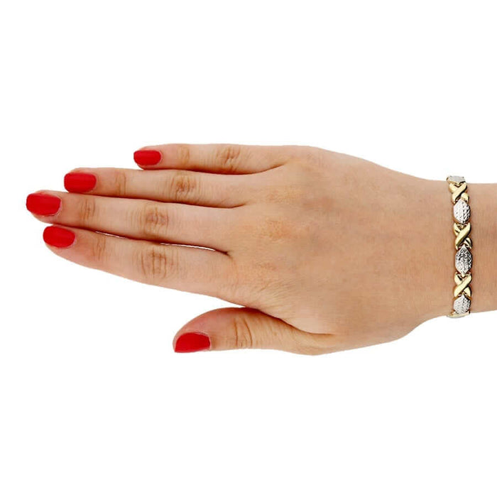 14K Two-Tone Gold Diamond-Cut Hugs & Kisses XO Bracelet (Hollow) 8"