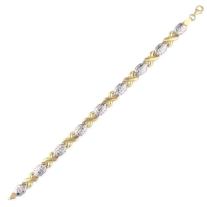 10k Gold Two-Tone Diamond-Cut Hugs & Kisses XO Bracelet 7"-8"