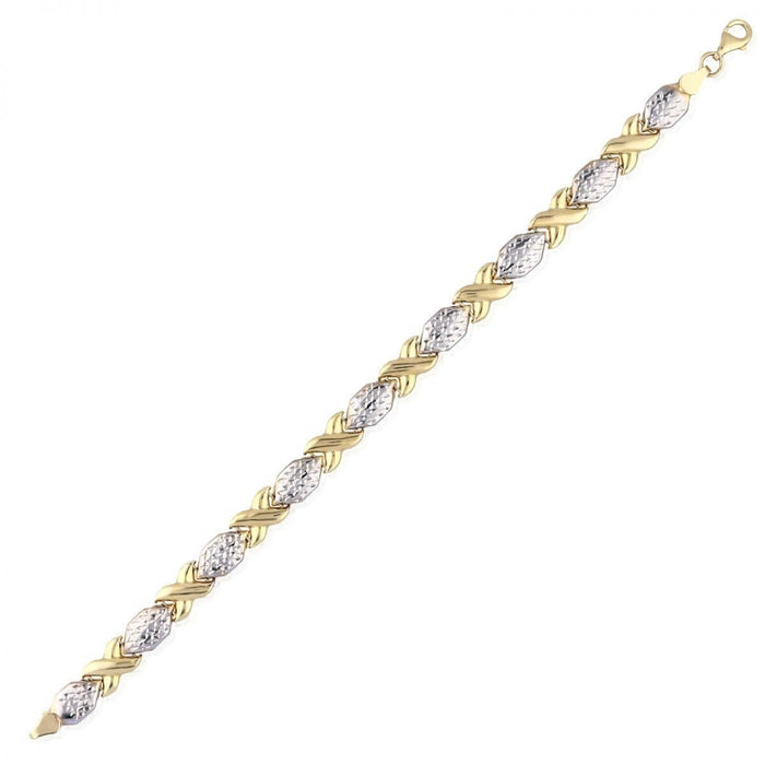 10K Two-Tone Gold Diamond-Cut Hugs & Kisses XO Bracelet (Hollow) 7"-8"