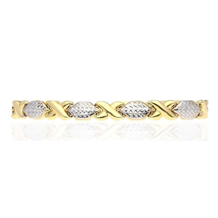 14k Gold Two-Tone Diamond-Cut Hugs & Kisses XO Bracelet 8"