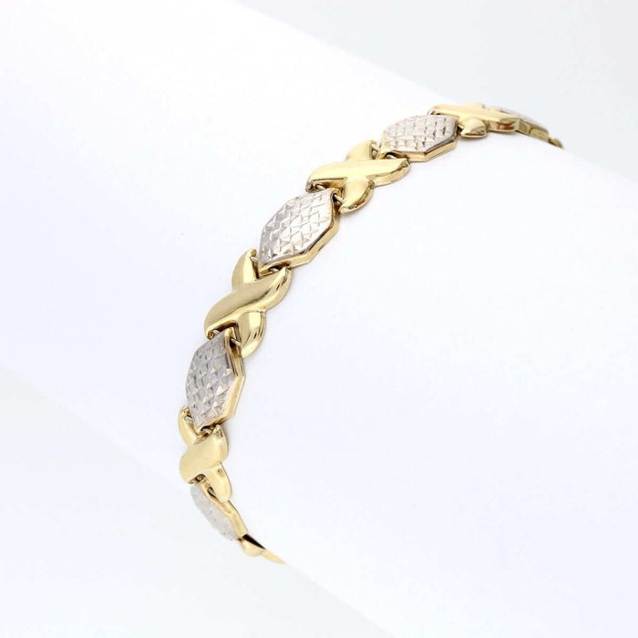 10K Two-Tone Gold Diamond-Cut Hugs & Kisses XO Bracelet (Hollow) 7"-8"