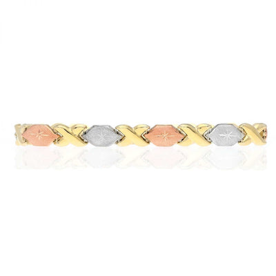 10K Tri-Color Gold Diamond-Cut Hugs & Kisses XO Bracelet (Hollow) 7"