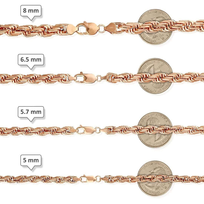 10K Rose Gold 5-8mm Square Rope Chain (Hollow) 20"-26"