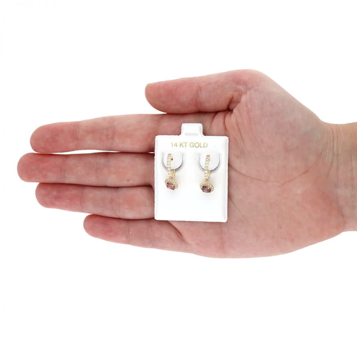 14K Yellow Gold White Gold Round Birthstone Diamond Halo Earrings 1"