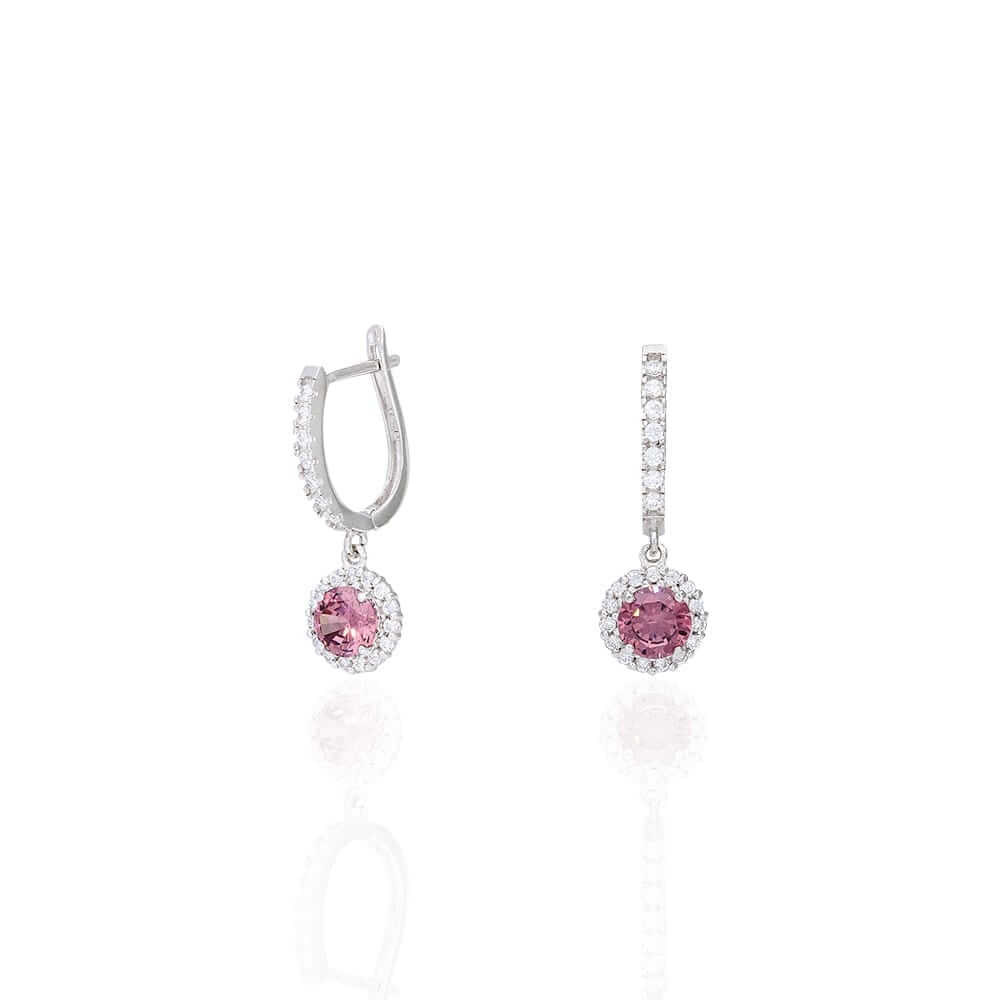 14K Yellow Gold White Gold Round Birthstone Diamond Halo Earrings 1"