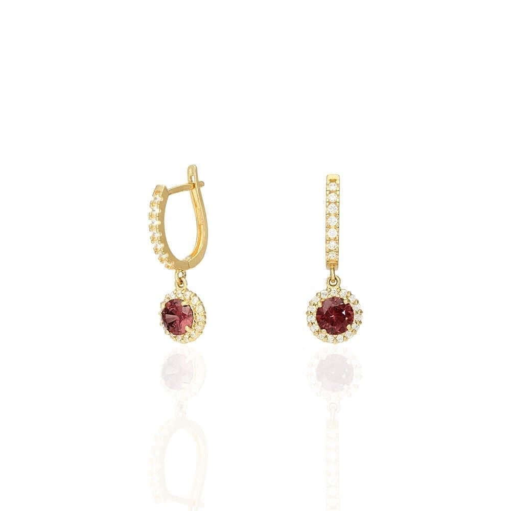 14K Yellow Gold White Gold Round Birthstone Diamond Halo Earrings 1"