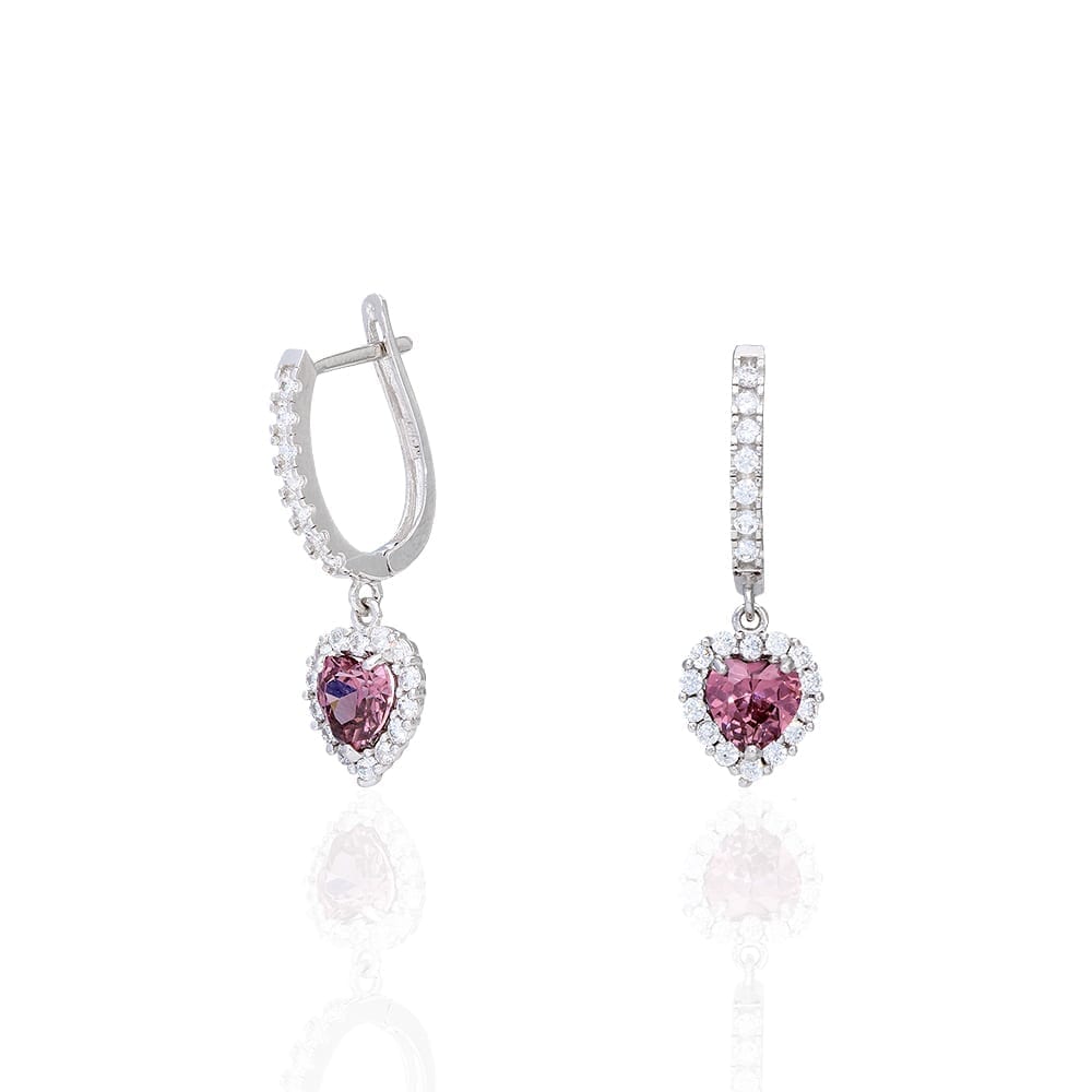 14k Yellow Gold White Gold Heart Birthstone Diamond Halo  Earrings 1"