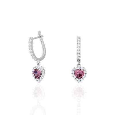 14k Yellow Gold White Gold Heart Birthstone Diamond Halo Earrings 1"