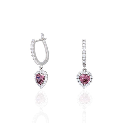 14k Yellow Gold White Gold Heart Birthstone Diamond Halo  Earrings 1"