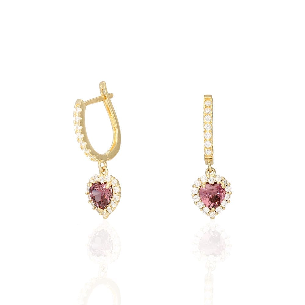 14k Yellow Gold White Gold Heart Birthstone Diamond Halo  Earrings 1"