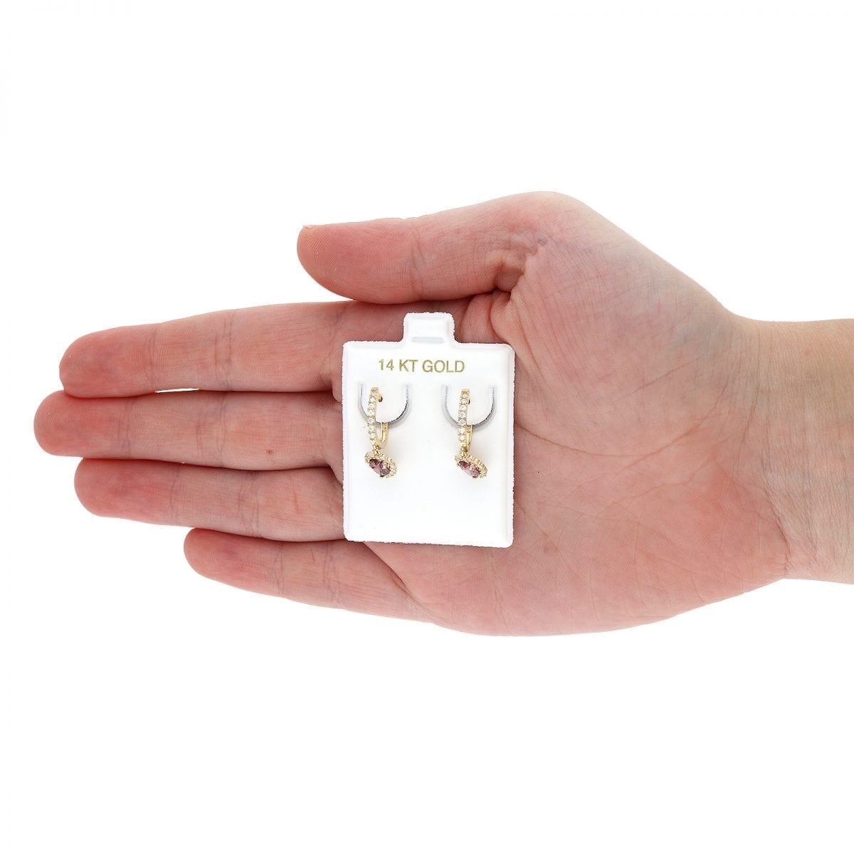 14k Yellow Gold White Gold Heart Birthstone Diamond Halo  Earrings 1"