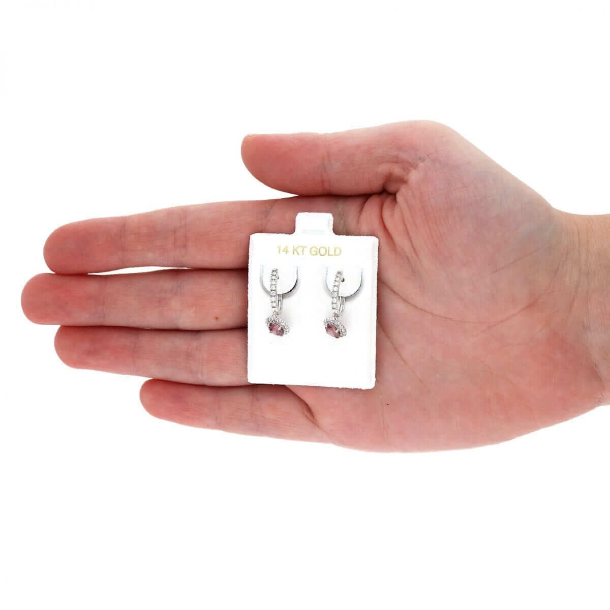 14K Yellow Gold White Gold Round Birthstone Diamond Halo Earrings 1"