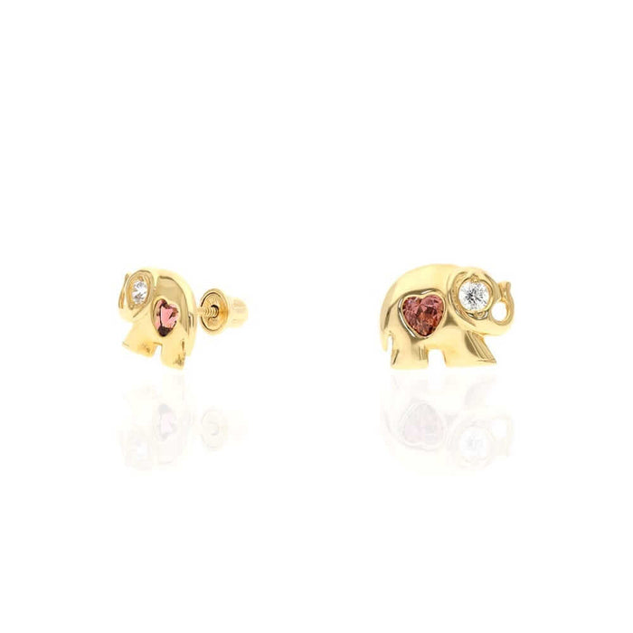14k Yellow Gold Heart Birthstone Elephant Screw Back Stud Earrings