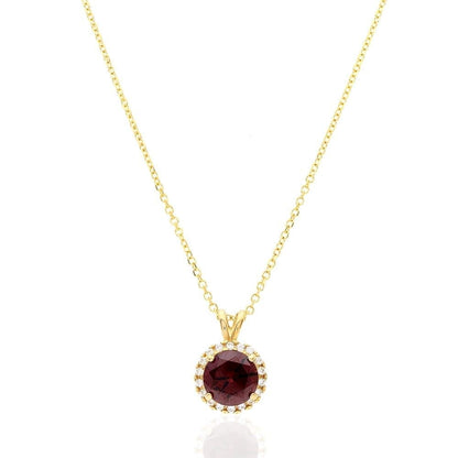 14k Yellow Gold White Gold Halo Round Solitaire Birthstone Pendant 0.5"
