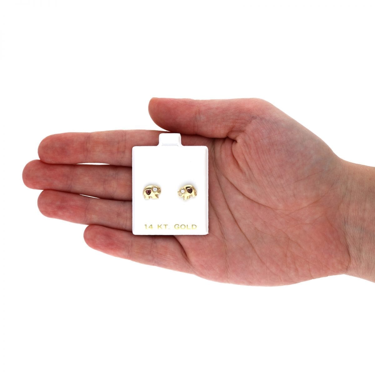 14k Yellow Gold Heart Birthstone Elephant Screw Back Stud Earrings