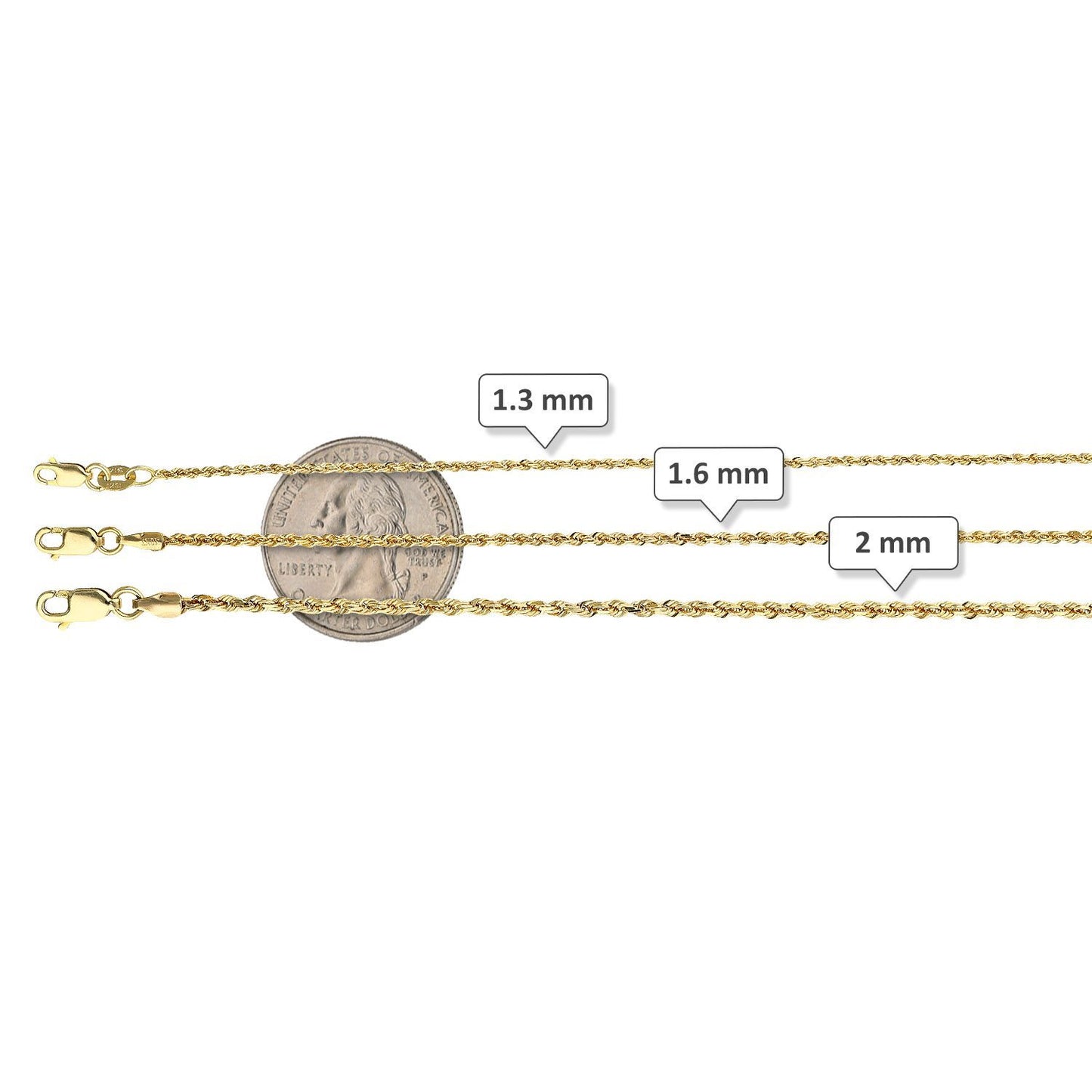 Solid 10K Real Gold 1.3mm-2mm Diamond-Cut Rope  Anklet 10"