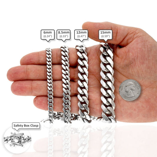 925 Sterling Silver 6-15mm Miami Cuban Chain Necklace 24-32"