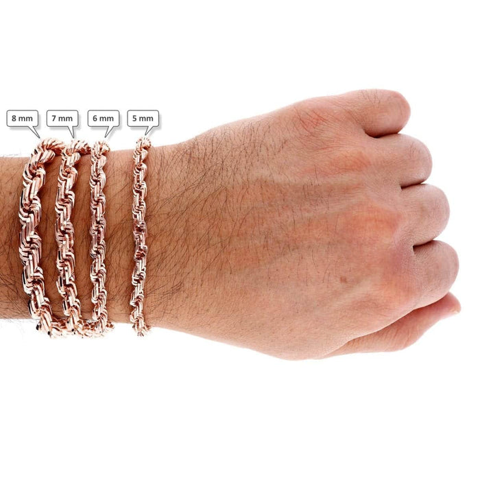 10K Rose Gold 5-8mm Square Rope Bracelet (Hollow) 8"-9"