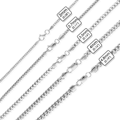 Sterling Silver 2mm-4.8mm Miami Cuban Chain (Solid Links) 16"-30"