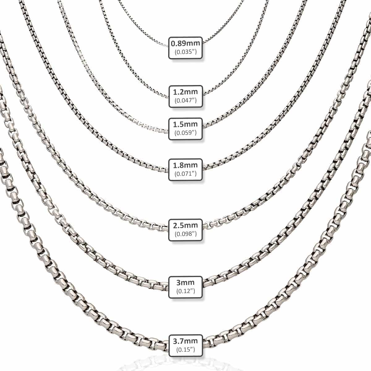 925 Sterling Silver Rhodium Italian Solid Round Box  Chain 0.85-3.7mm 16-30"