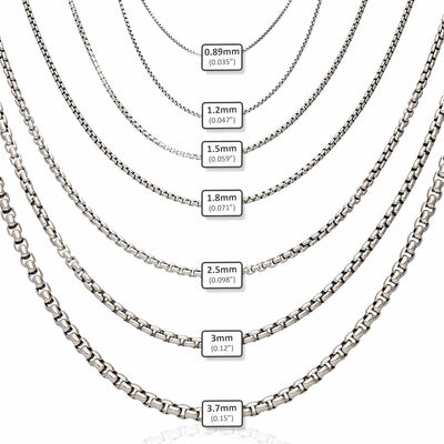 Sterling Silver Rhodium-Plated 0.85mm-3.7mm Round Box Chain (Solid Links) 16"-30"