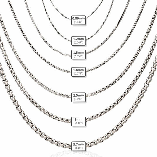 925 Sterling Silver Rhodium Italian Solid Round Box  Chain 0.85-3.7mm 16-30"