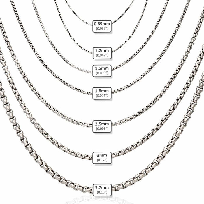 Sterling Silver Rhodium-Plated 0.85mm-3.7mm Round Box Chain (Solid Links) 16"-30"